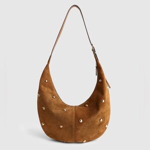 Madewell Tan Suede Hobo Bag with Gold Accents